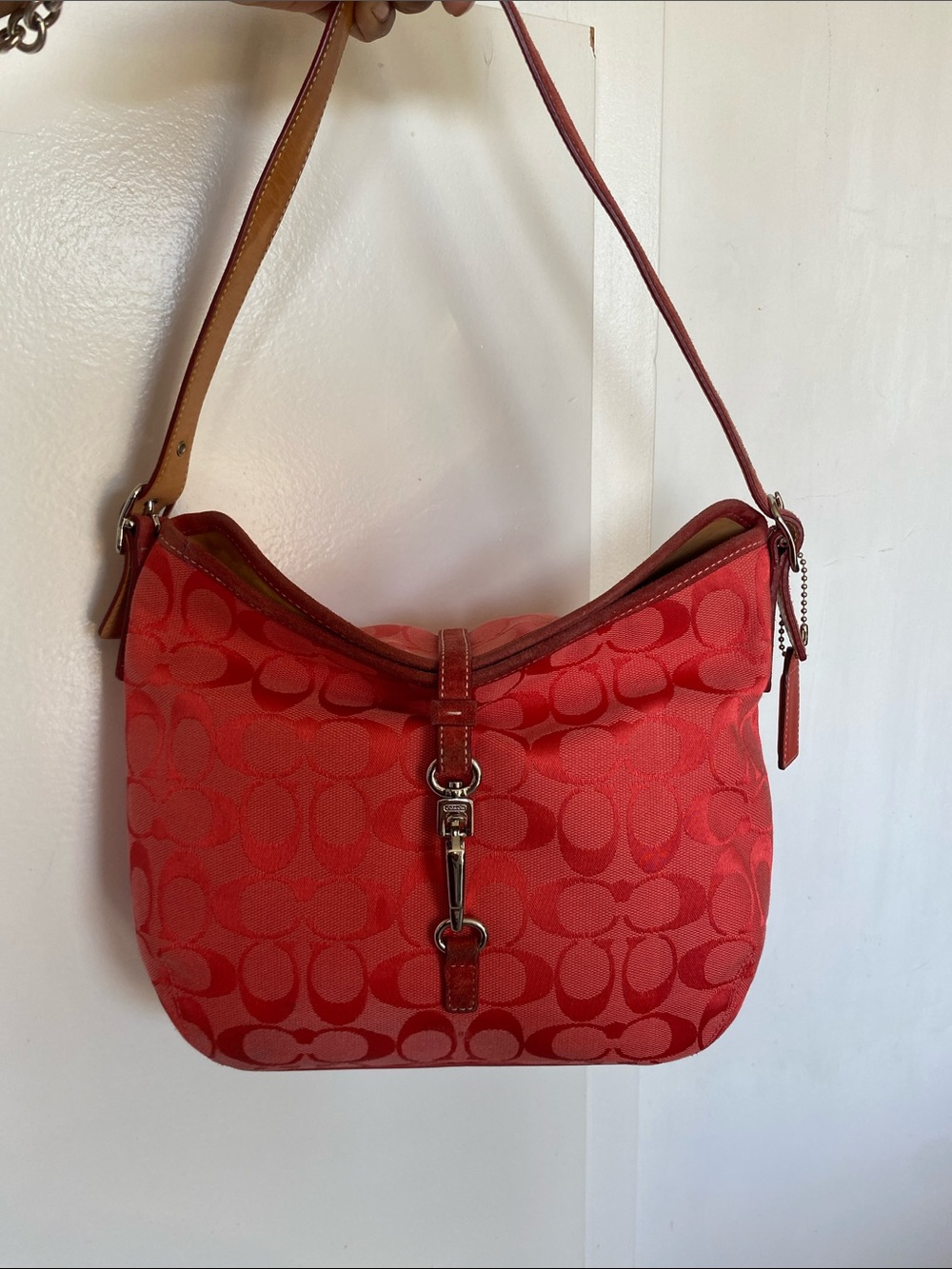 Coach Red Signature Hobo Shoulder Bag